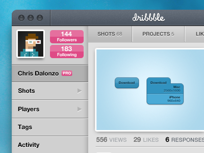 Dribbble for Mac UI