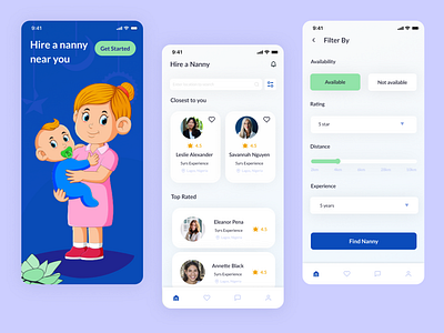 Hire A Nanny mobile design concept babbysitting concept design mobile nanny ui ux