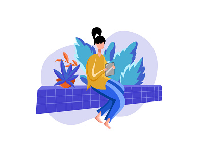 Girl with tab flat illustration