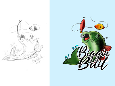 Hand drawn logo design bait drawing fishing fishing logo hand drawn hand drawn logo illustration logo wacom