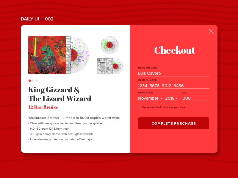 Daily UI | 002 credit card checkout vinyl kgatlw king gizzard ui dailyui daily ui 002