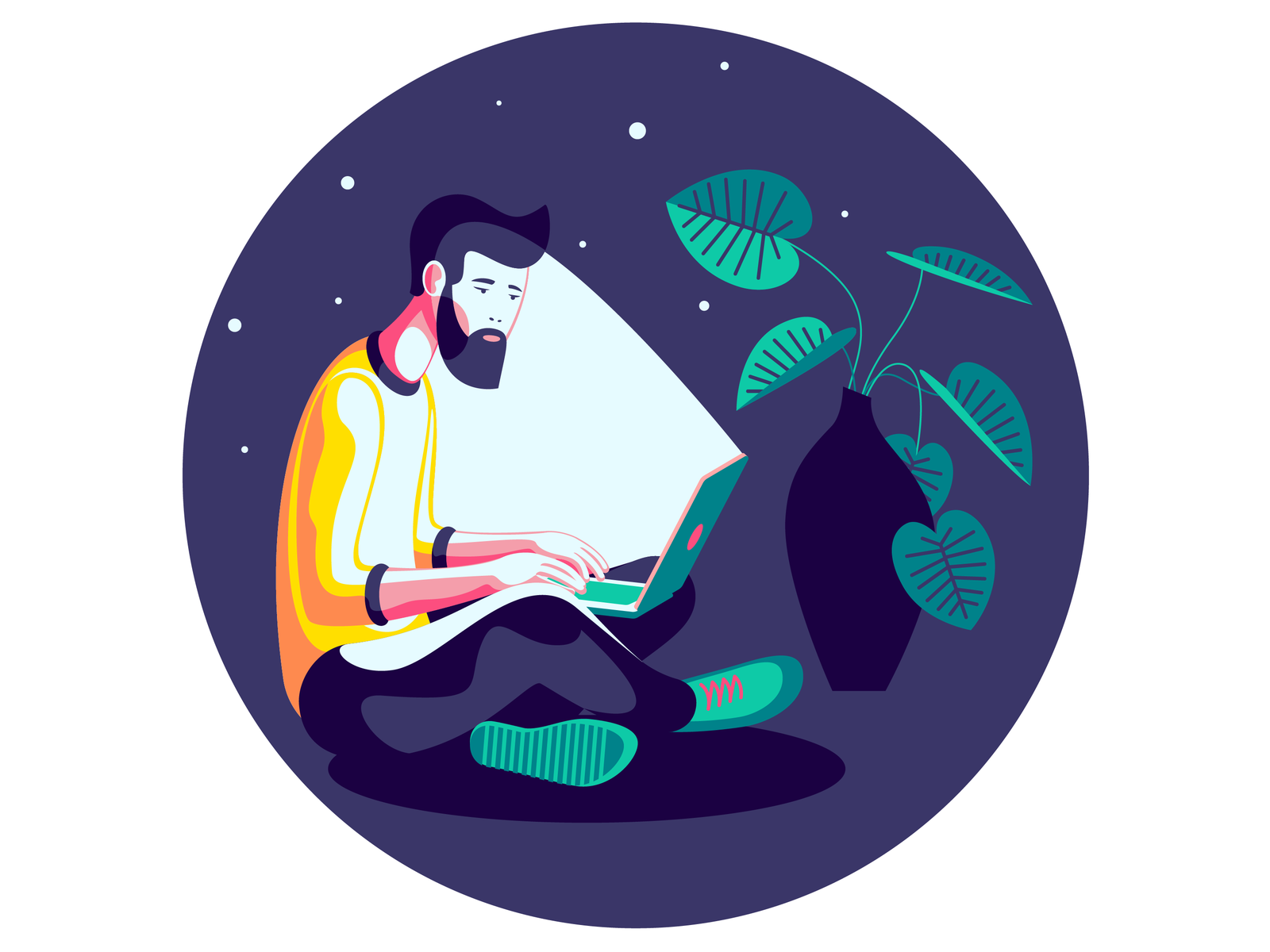 Night net-surfing caracter design flat flat design graphic design illustration it illustration laptop social web