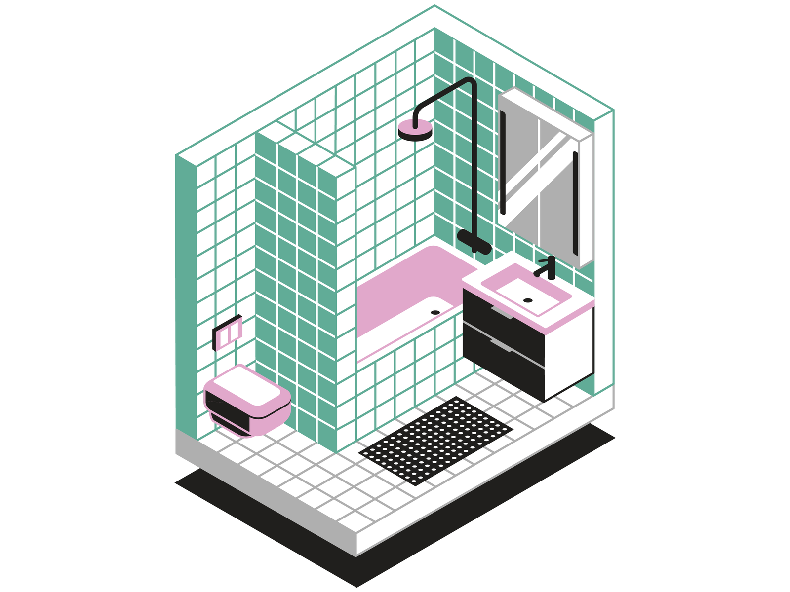 Bathroom 3d illustration bath bathroom clean design flat illustration interior isometric minimal vector web