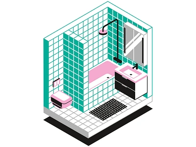 Bathroom 3d illustration bath bathroom clean design flat illustration interior isometric minimal vector web