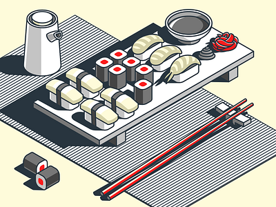 Sushi-set 3d design flat food illustration iso isometric line design sushi vector web
