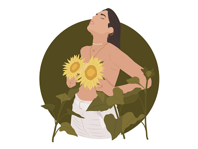 The girl in the sunflower adobe illustrator design illustration minimalistic