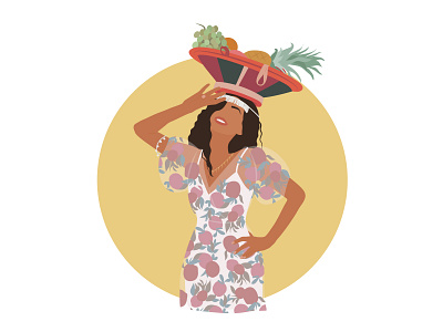 A girl holds a basket on her head with fruit adobe illustrator design flat flat illustration girl illustration minimalistic minimalistic illustration people