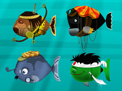 Fish characters dedective fish fish characters fishes indian japanish ocean parachute sea underwater