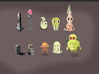 Creepy Squids creatures creepy cthulhu cute design game icons mollusk sprite squid vector