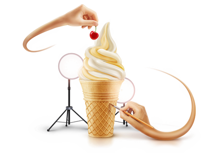 Product Photography cherry cream hends ice ice cream object photography product shooting studio