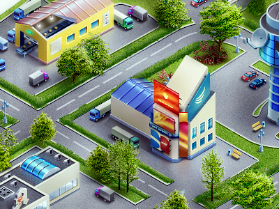 Map building cartoon city illustration landscape map town