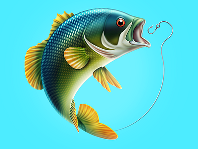 Fishing bass cartoon fish fishing illustration sea