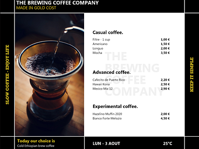 Coffee menu on display screen coffee coffeeshop frame menu webdesign