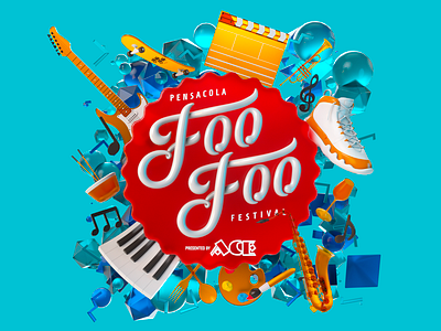 Foo Foo Fest 2019 Logo and Items 3d 3d art 3d artist animation c4d cinema 4d cinema4d design illustration motion design motiongraphics photoshop product render render zbrush