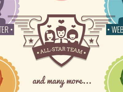 All-Star Team flat colors illustration presentation team members vintage web design