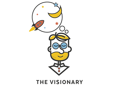 The Visionary beard character dreamer glasses moon rocket visionary