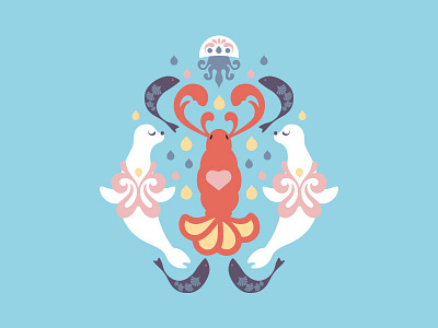 The Lobster Quadrille alice in wonderland children book dance digital illustration illustration jellyfish lobster marine seal ocean