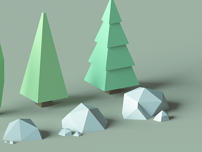 Landscape elements mockup 3d blender flat shaded flat shading game deveopment indie dev rocks trees unreal engine