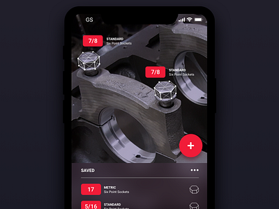 Bolt and Nut Sizing AR App analytics app augmented reality design iphone x mechanic mobile ui