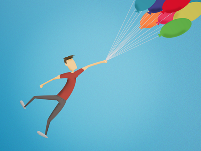Up and Away air balloons flying illustration man person