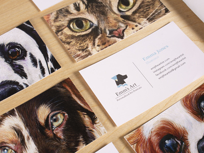 Emm's Art Business Cards animals brand brand identity branding business business card coloredpencil design drawing illustration logo pets portrait redesign
