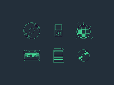 The Evolution of Music 8-track cassette cd disco ball iconography icons ipod music retro sound tape vinyl