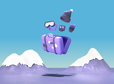 Snowy Travel Illustration 3d 3d animation 3d design 3d icons animation app branding c4d graphic design illustration loading animation travel app ui winter