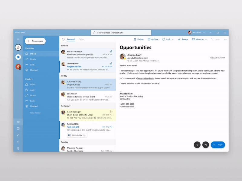 Mail app desktop fluent design office windows