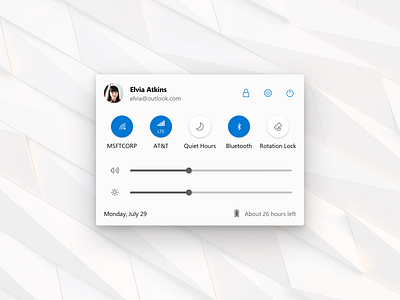 Fluent Design "Control Center"