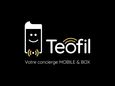Logotype design for Teofil black black and gold bow tie character concierge gold identity logo mobile wireless