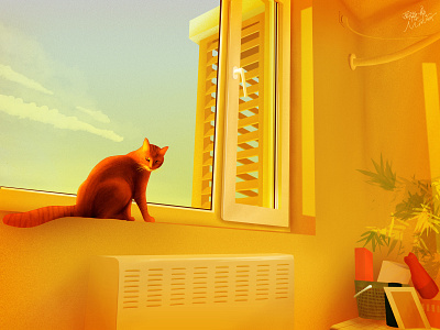 Sunset and the Cat illustration procreate