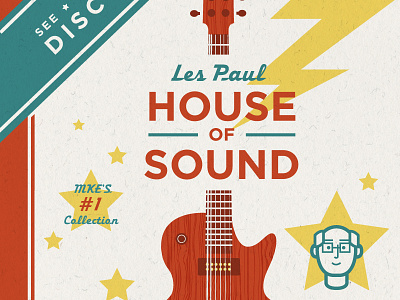 Les Paul House of Sound blue bold guitar illustration music poster red vector yellow