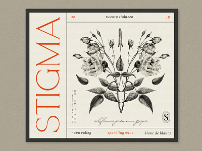 Rorschach Roses flower hand drawn illustration monogram package design procreate typogaphy wine label