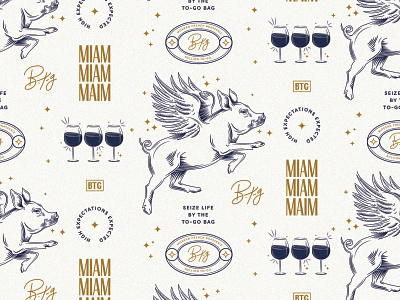 Oink Oink Oui Oui brand branding french icon illustration logo pattern pig restaurant vector wine
