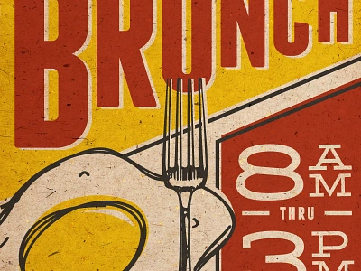 Brunch brunch color fork illustration poster print red vector yellow