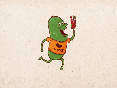 Runaway Pickle! bloody mary cartoon colors illustration pickle retro vintage