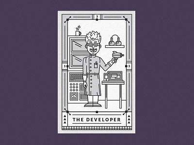 The Developer app brand comic illustration milwaukee purple scientist tarot ui vector web