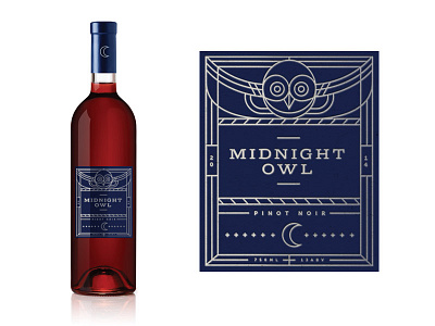 Midnight Owl - Wine Label Concept blue illustration label milwaukee moon night owl package pattern silver stars wine