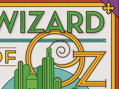 Wizard of Oz city gold green illustration oz poster typography vector vintage wizard