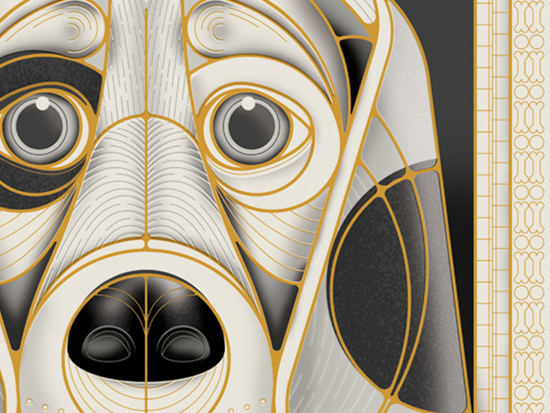 Golden Doggo Glamour Shot by Deb gold geometric circle vector milwaukee illustration poster animal pet dog