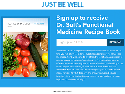 Just Be Well Landing Page drip campaign email signup landing page marketing ui ux