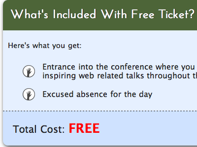 Ticket Option Layout for 2011 Dabrook.org Student Conference