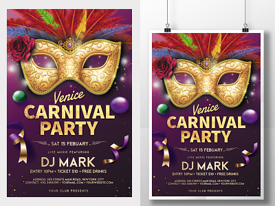 Venice Carnival Party Poster anniversary party brazil brazilian carnaval carnival carnival party celebration costume costume party flyer festival mardi mardi gras mardi gras invitation mardi gras party mardigras mask masks masquerade flyer