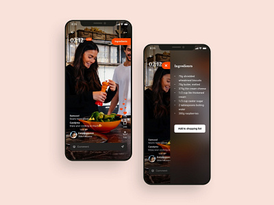 Live cooking video UI design