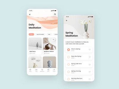 Daily meditation courses UI design