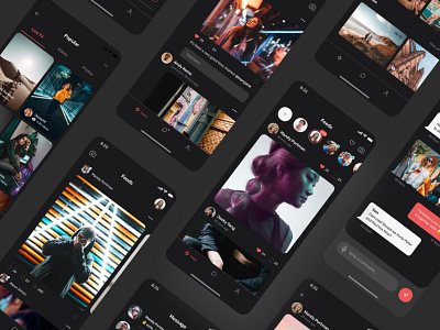 Dark mode social media app UI design adobe xd dark mode dark ui figma messaging app mobile mobile app mobile app ui design sketchapp social app social media ui ui kit ui ux design 应用 应用界面 设计