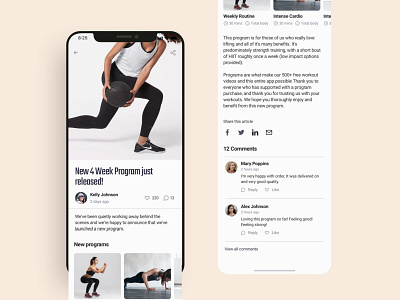 Fitness article screens UI design