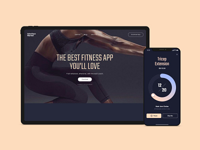 Fitness app landing page website UI design