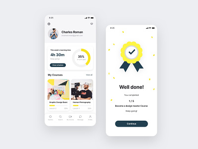 Learning app user profile UI design