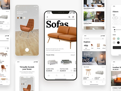 Stockholm AR Shopping App UI Kit app template app ui app ui design ar app augmented reality card ui furniture app mobile app design mobile app ui product ui shopping app sketch template ui design ui kit ui kits 图标 应用 应用界面 设计